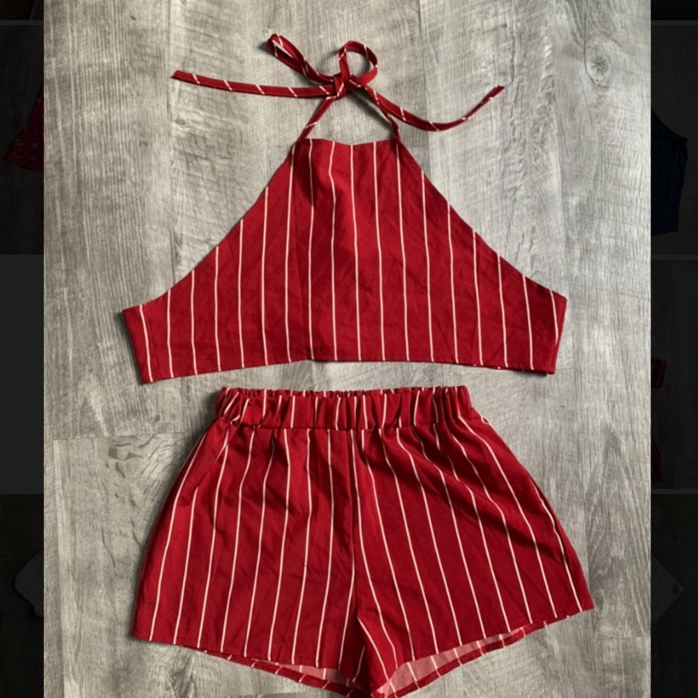 Red/white striped two piece set
